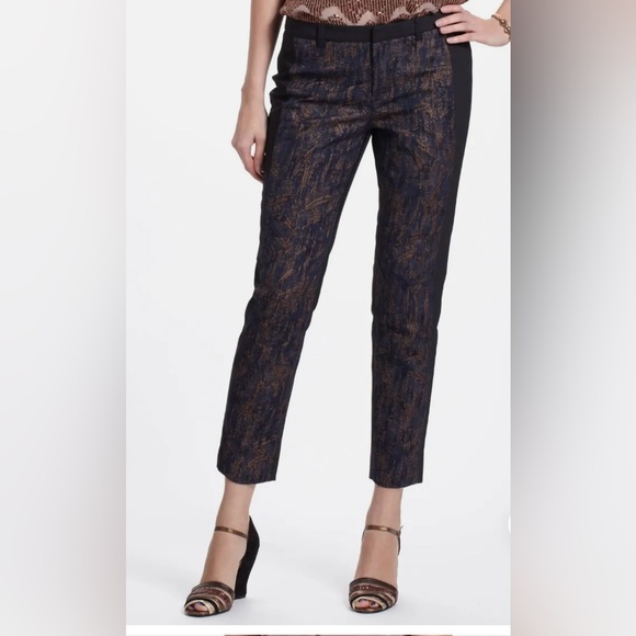 Cartonnier Brocade Crop Charlie pants size 10 metallic texture Anthropologie - Picture 1 of 9
